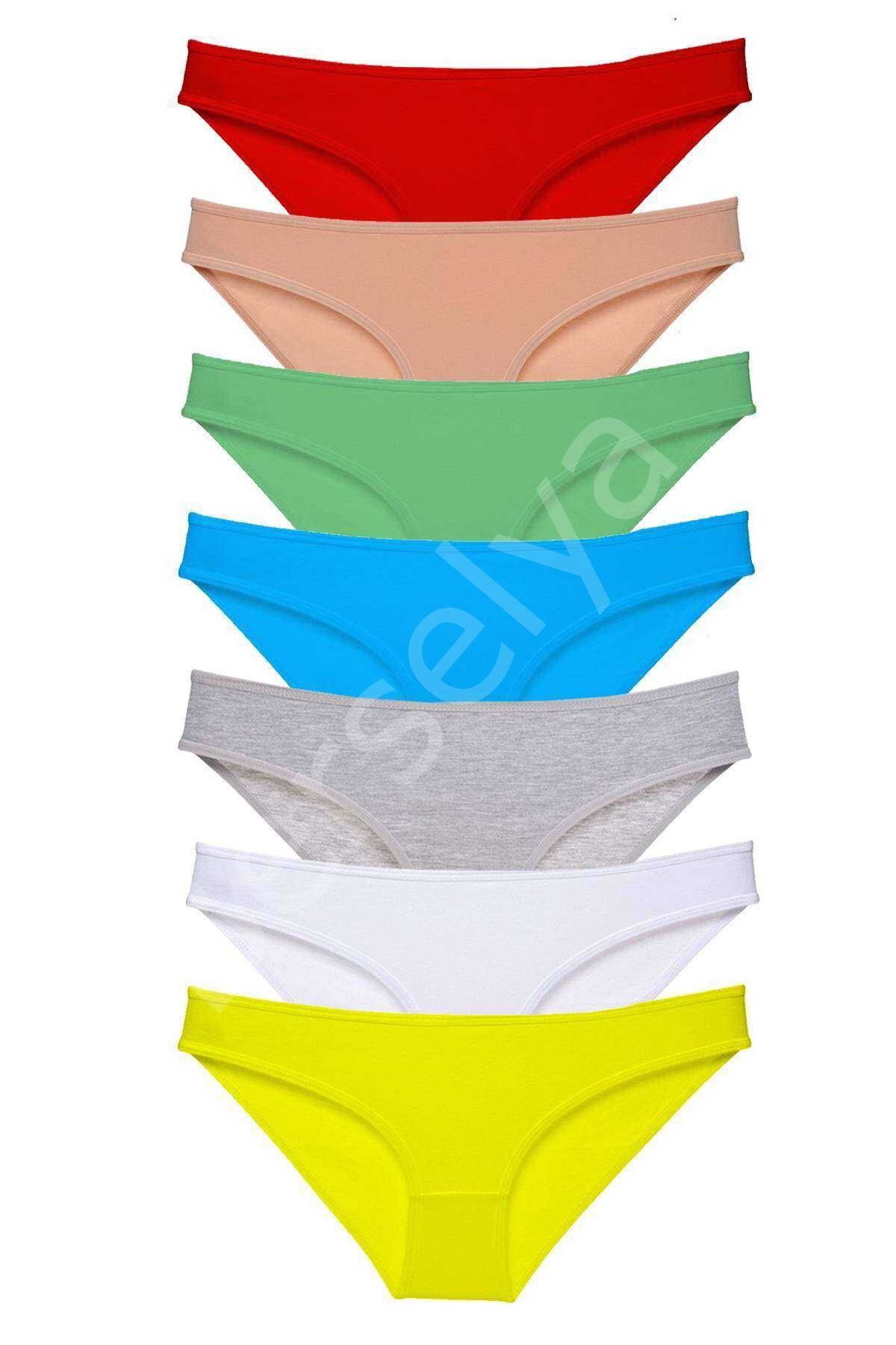 7 adet Süper Eko Set Likralı Kadın Slip Külot Çok Renkli M