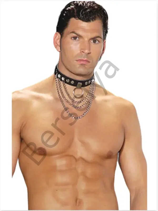 Fantezi Zincirli Deri Erkek Boyunluk Fantezi Aksesuar