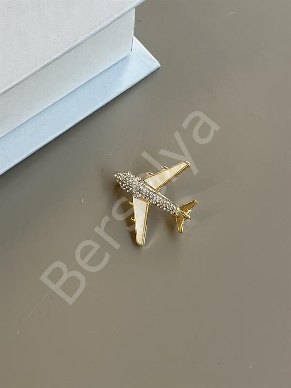 Sedefli Uçak Broş - Altın