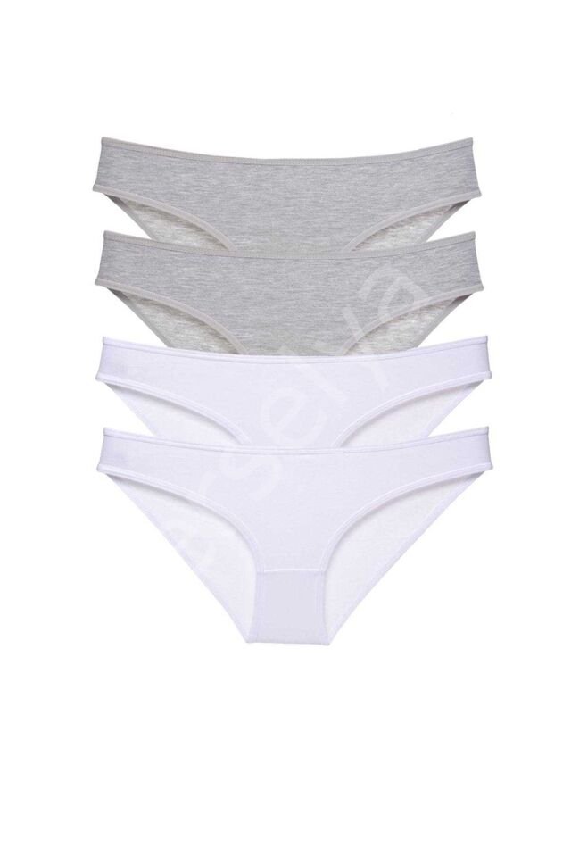 4 adet Süper Eko Set Likralı Kadın Slip Külot Gri Beyaz L
