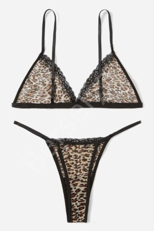 Leopar Dantel Detaylı  Sütyen Külot Takım 16039