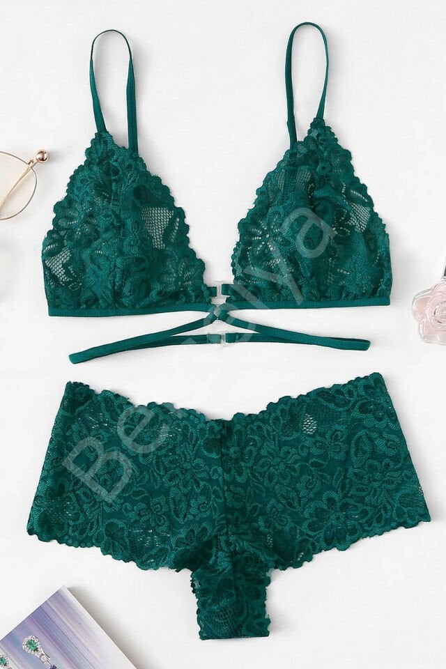 Kadın Yeşil Özel Şık Sütyen Külot Takımı