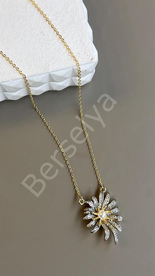 İncili Papatya Kolye - Altın