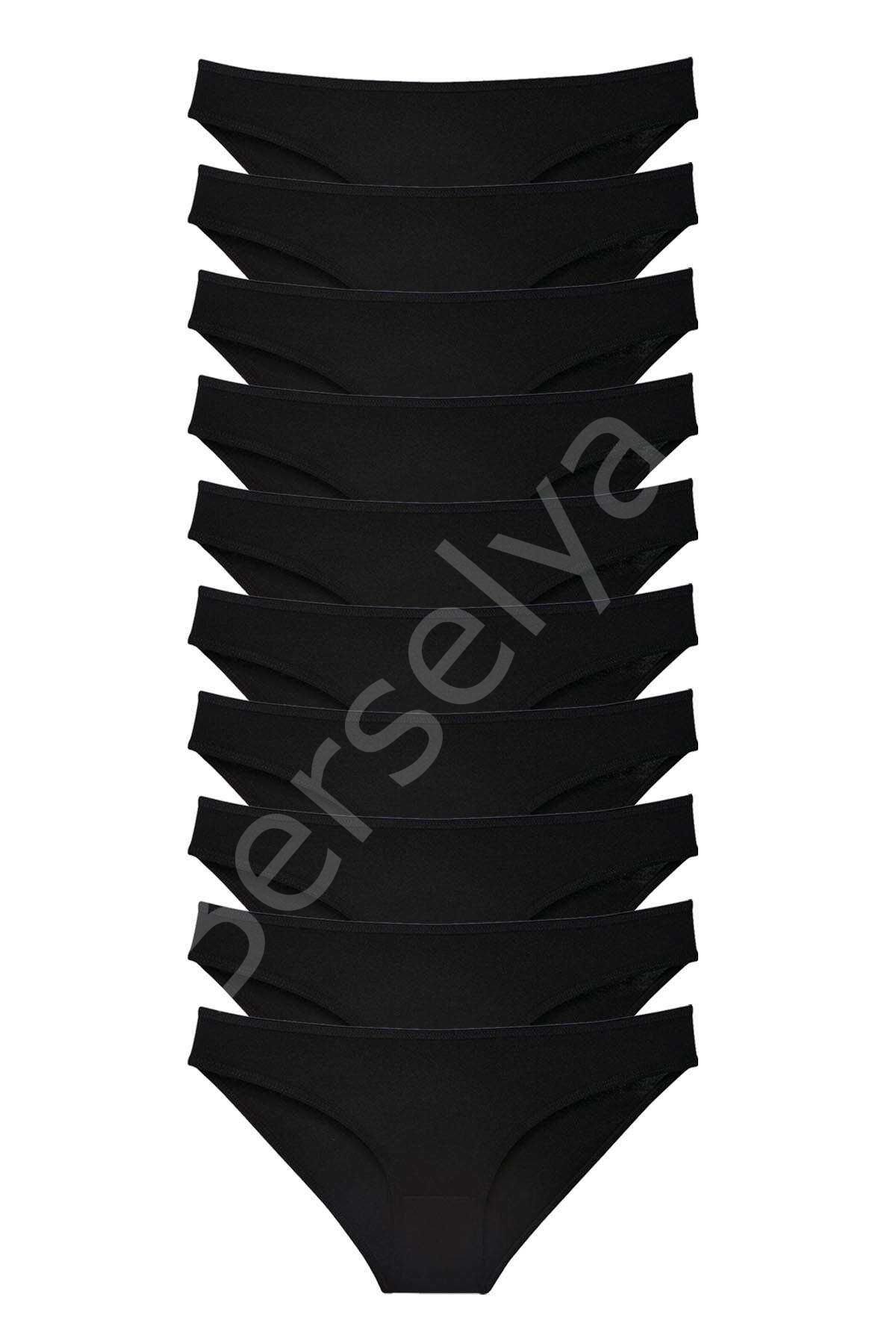 10 adet Süper Eko Set Likralı Kadın Slip Külot Siyah XL