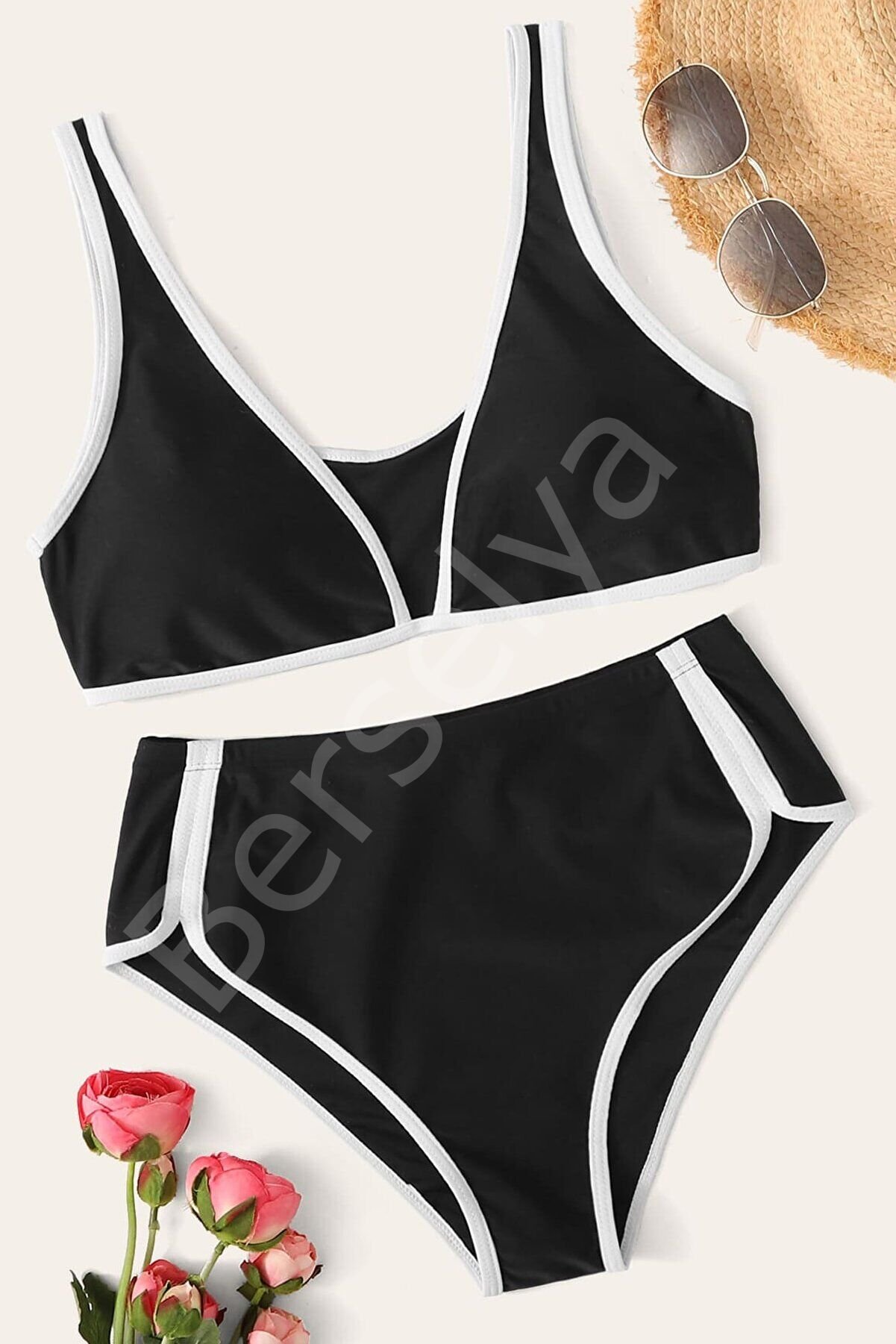 Kadın Siyah Pedli Yüksel Bel Sütyen Külot Takımı