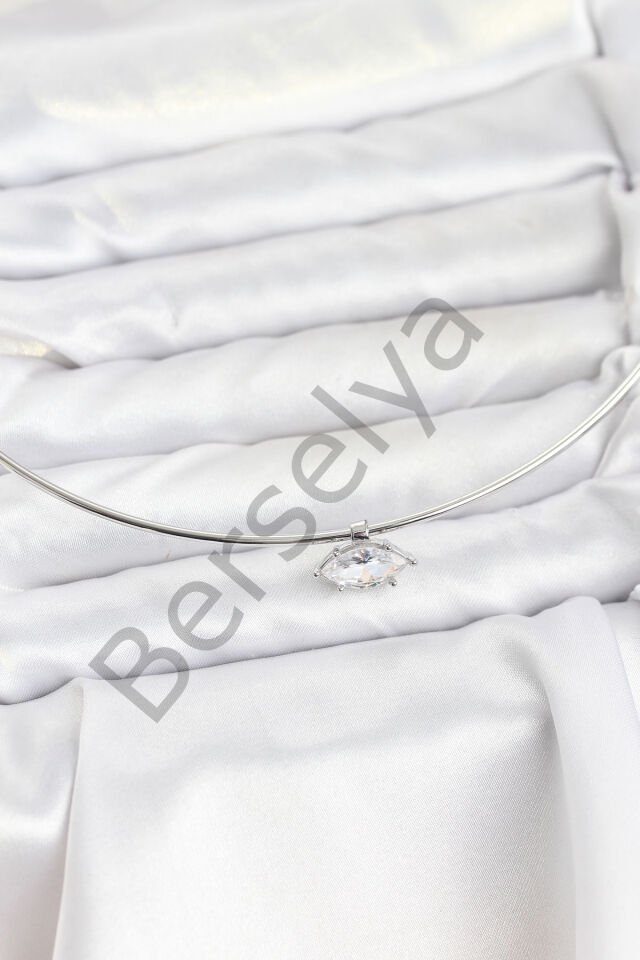 Pirinç Gümüş Renk Choker Model Zirkon Taşlı Kadın Kolye