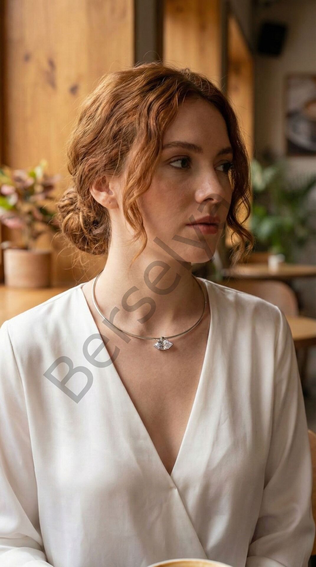 Pirinç Gümüş Renk Choker Model Zirkon Taşlı Kadın Kolye