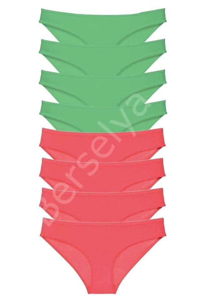 8 adet Eko Set Likralı Kadın Slip Külot Yeşil Fuşya