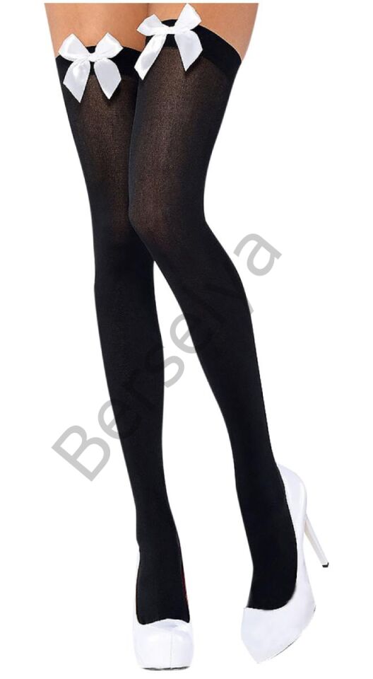 Beyaz Fiyonklu Siyah Jartiyer Çorabı Brf1196