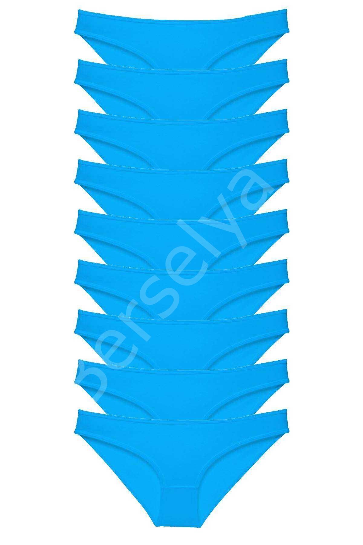 9 Adet Süper Eko Set Likralı Kadın Slip Külot Mavi