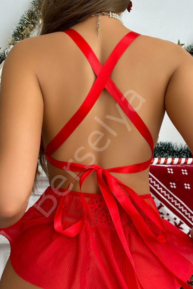Kırmızı Yüksek Bel Etekli Yılbaşı Kostüm 16048