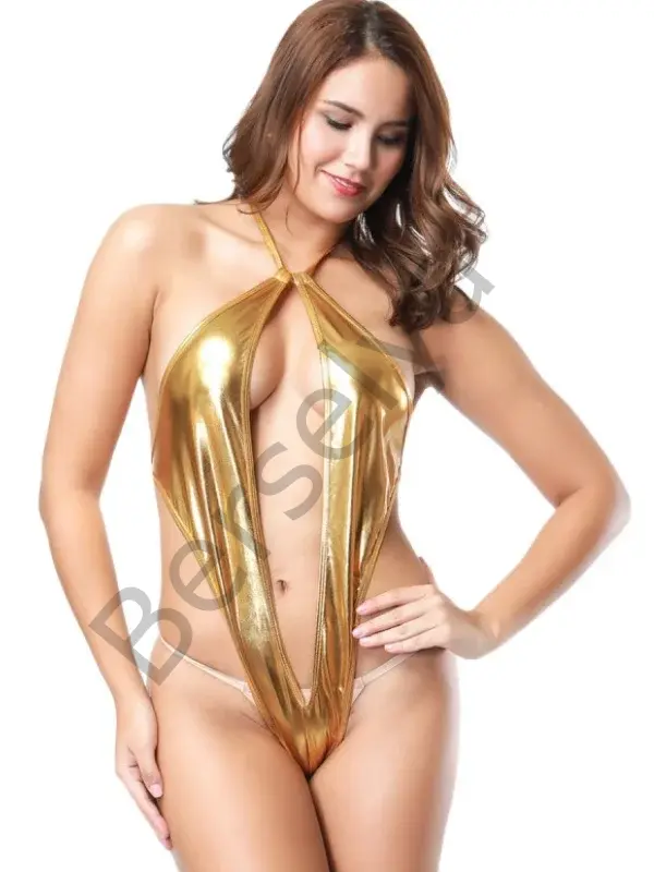 Fantazi Gold Renk Deri İç Giyim Gecelik