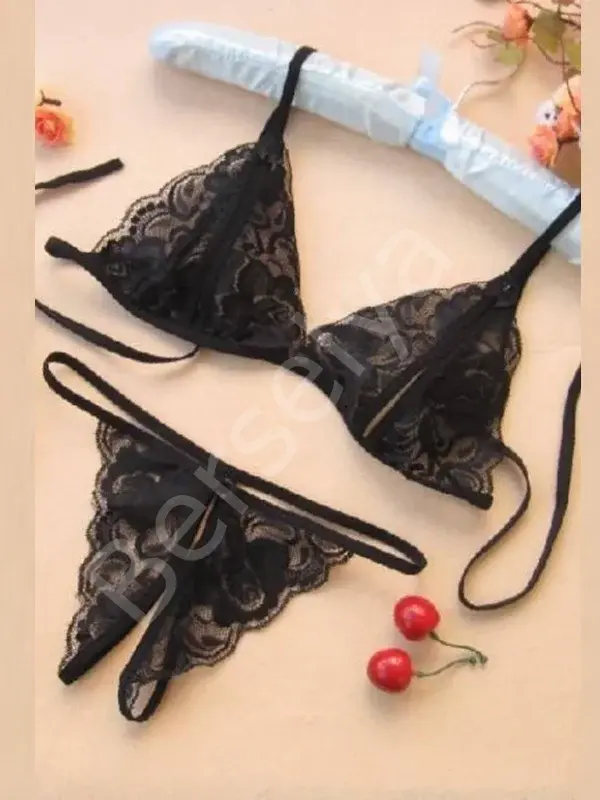 Büyük Beden Fantezi Siyah Dantelli Seksi Sütyen Külot Takım