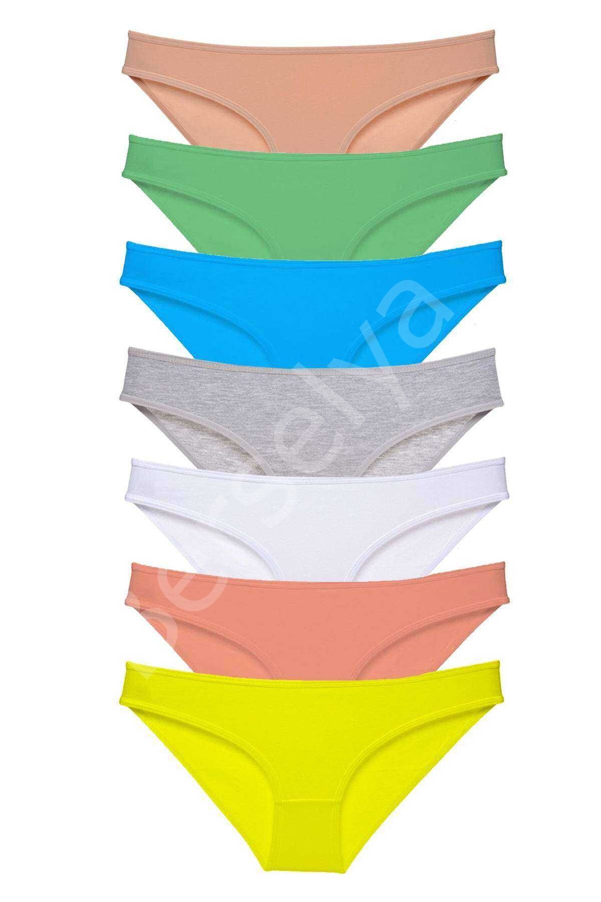 7 adet Süper Eko Set Likralı Kadın Slip Külot Çok Renkli L