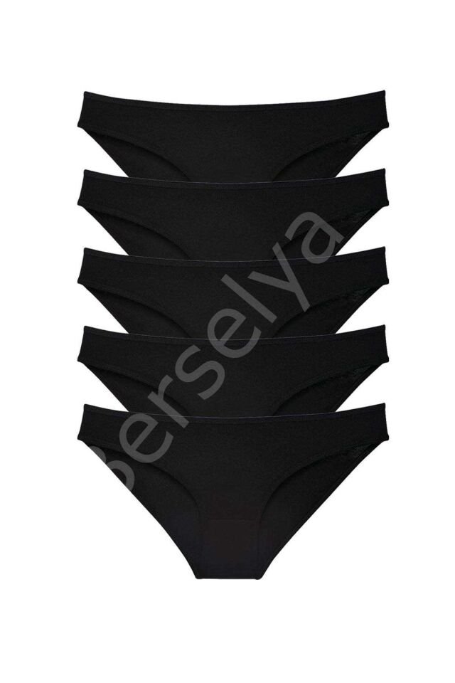 5 Adet Süper Eko Set Likralı Kadın Slip Külot Siyah