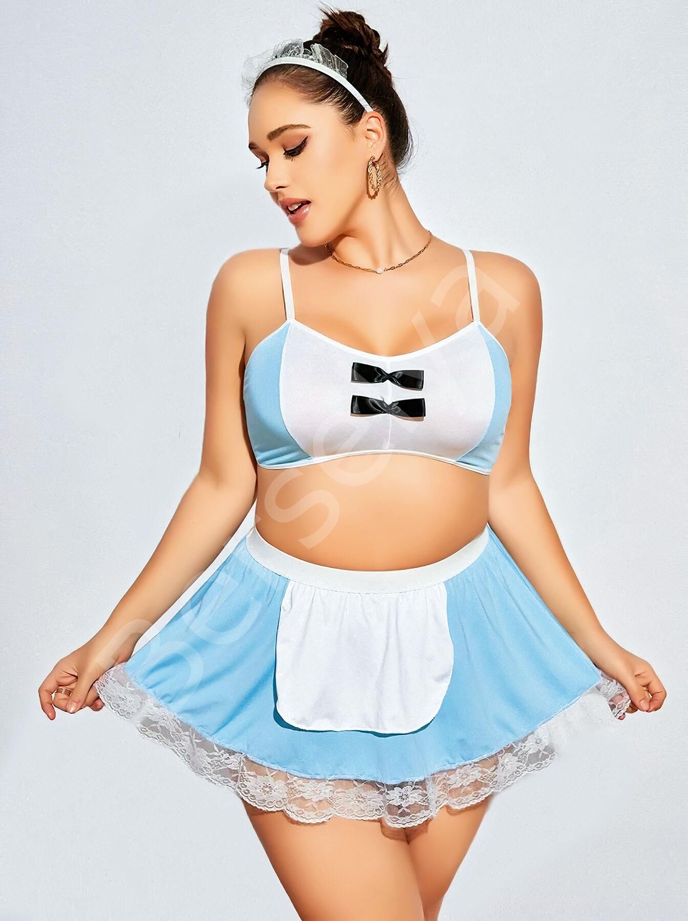 Mini Etekli Büyük Beden Fantazi Hizmetçi Kostümü