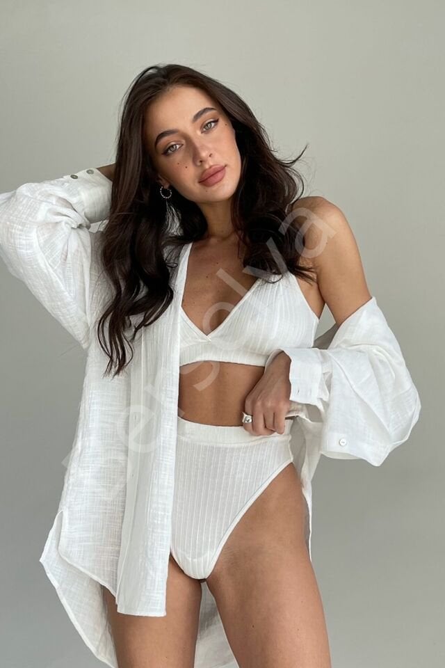 Kadın Beyaz Yüksek Bel Dolgusuz Slip Takım