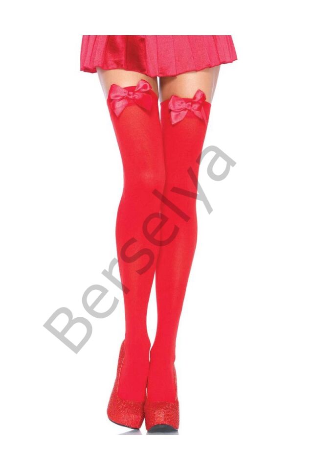 Kırmızı Fiyonklu Kırmızı Jartiyer Çorabı Brf1211