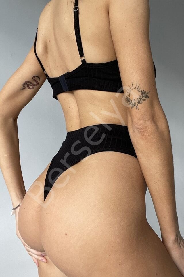 Kadın Siyah Yüksek Bel Dolgusuz Slip Takım