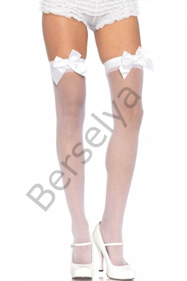 Beyaz Fiyonklu Beyaz Jartiyer Çorabı Brf1212