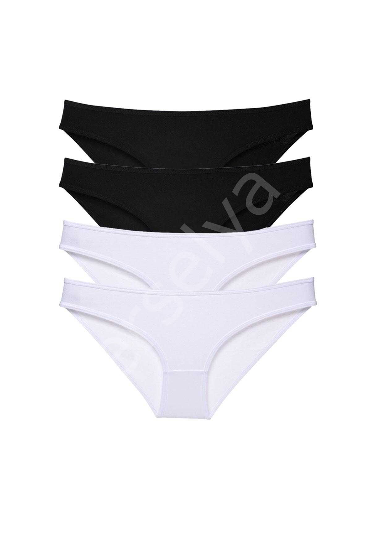 4 Adet Eko Set Likralı Kadın Slip Külot Siyah Beyaz