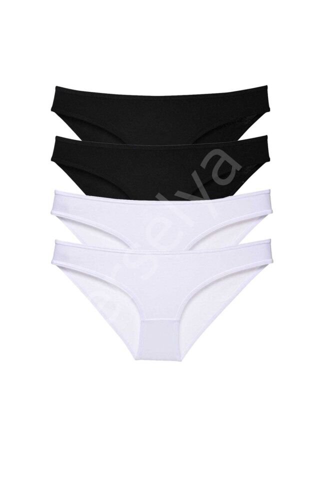 4 Adet Eko Set Likralı Kadın Slip Külot Siyah Beyaz