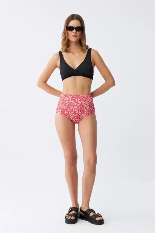 Kadın Pedli Yüksek Bel Bikini Takımı - Siyah