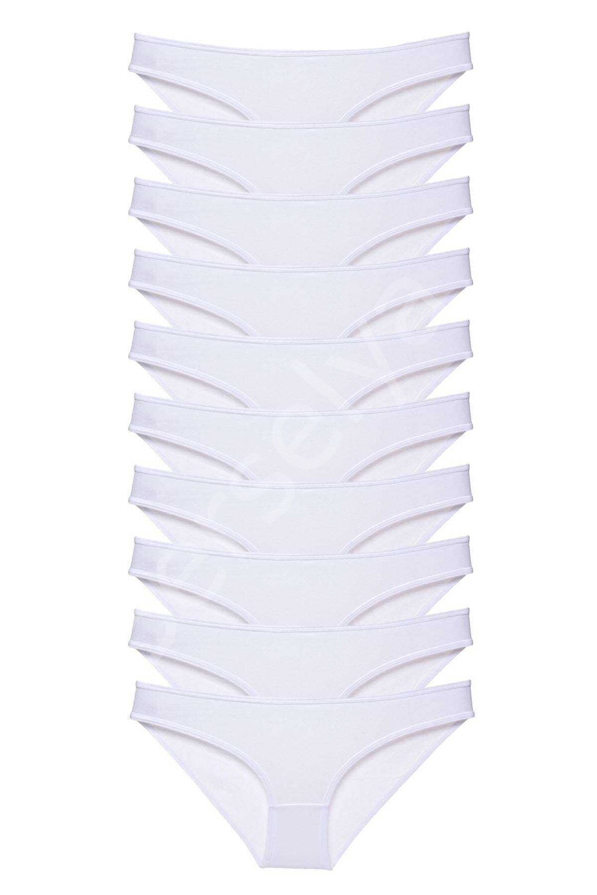 10 adet Süper Eko Set Likralı Kadın Slip Külot Beyaz M