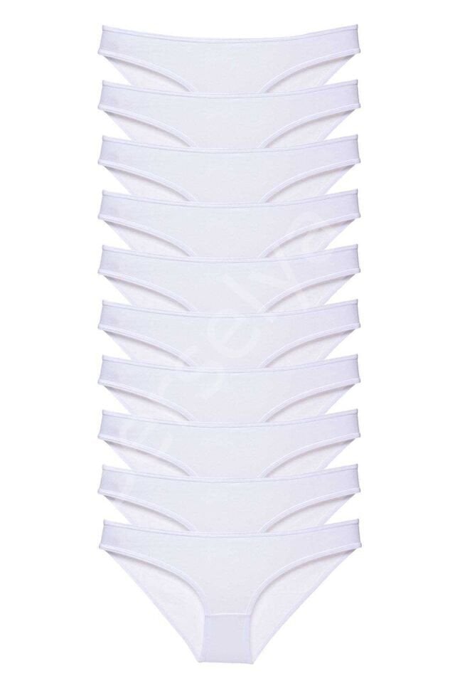 10 adet Süper Eko Set Likralı Kadın Slip Külot Beyaz M