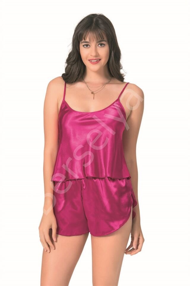Vişne Saten Babydoll Şort Takımı