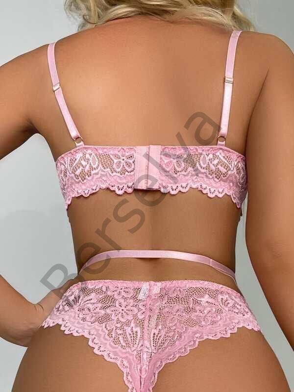 Kalp Aksesuarlı Dantelli Fantezi Pembe Jartiyer Takım