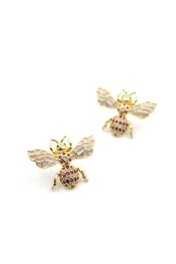 Taşlı Arı Küpe - Kırmızı