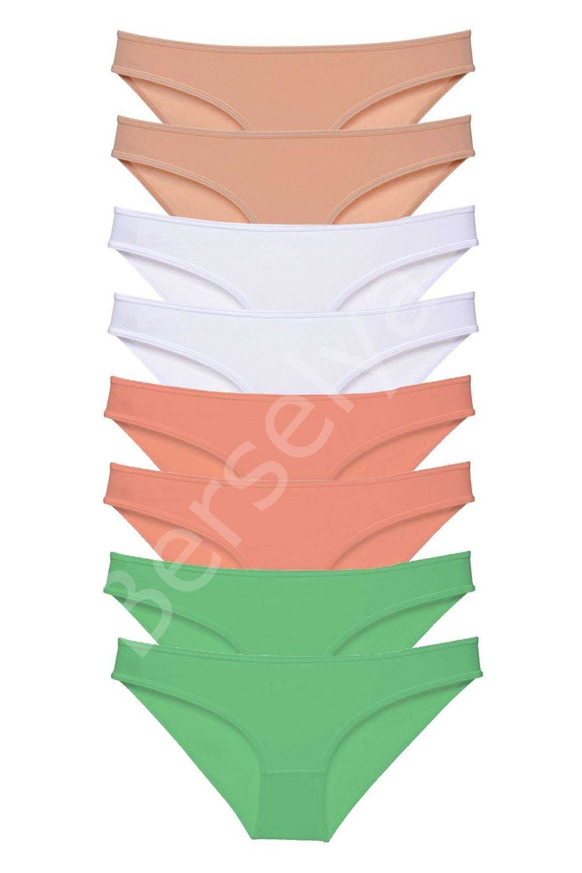 8 adet Süper Eko Set Likralı Kadın Slip Külot Ten Beyaz Pudra Yeşil