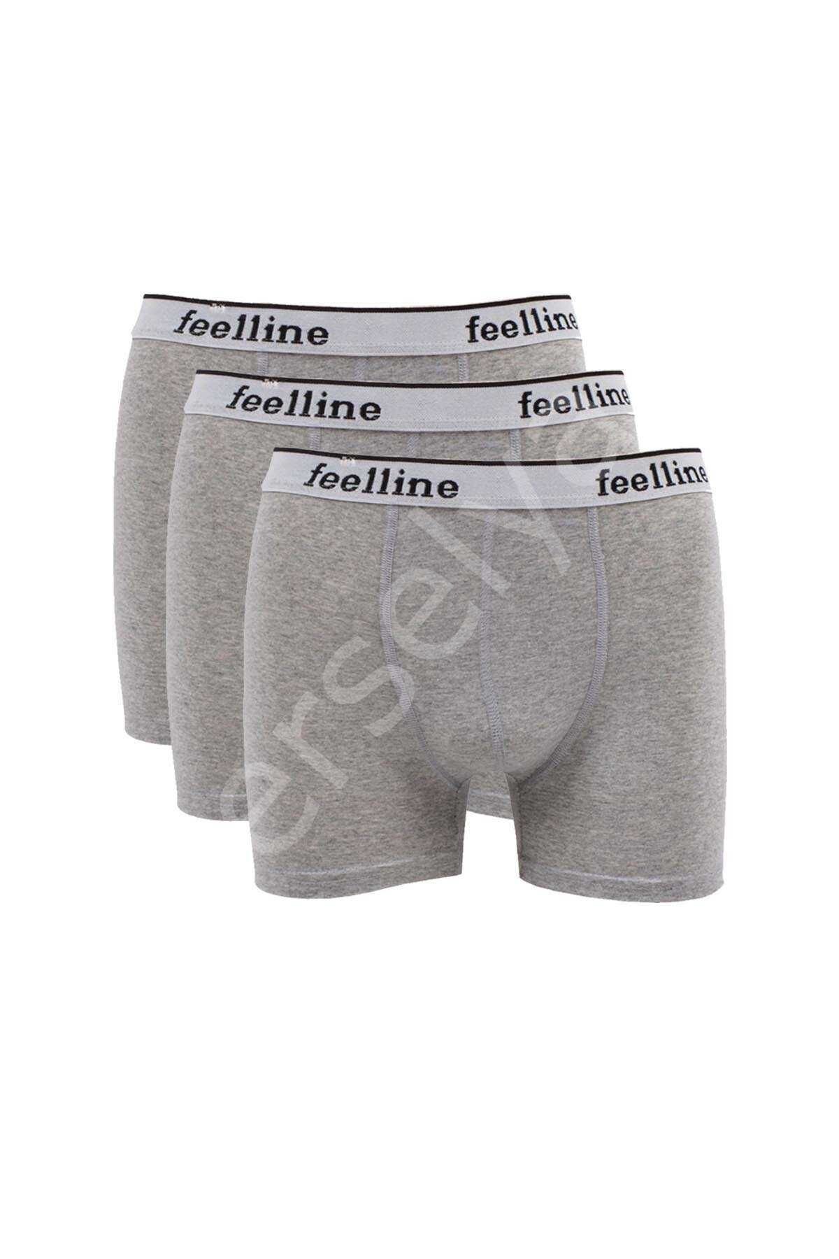 3 adet Feelline Gri Pamuklu Doğal Likralı Erkek Boxer M