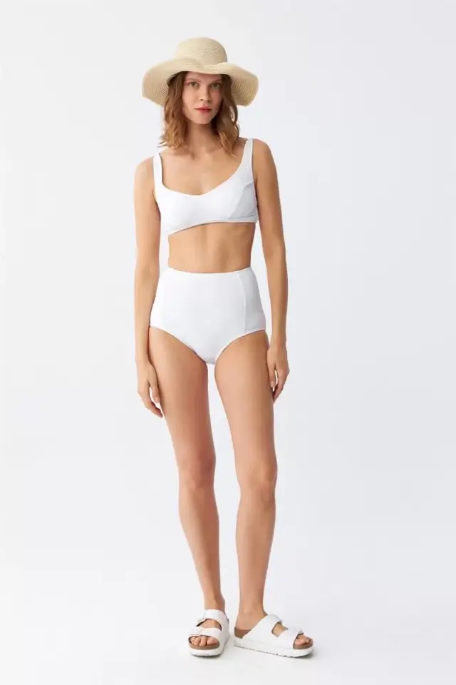 Kadın Basic Beyaz Pedli Yüksek Bel Bikini Takımı