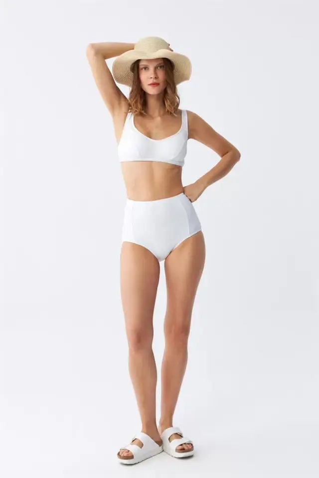 Kadın Basic Beyaz Pedli Yüksek Bel Bikini Takımı