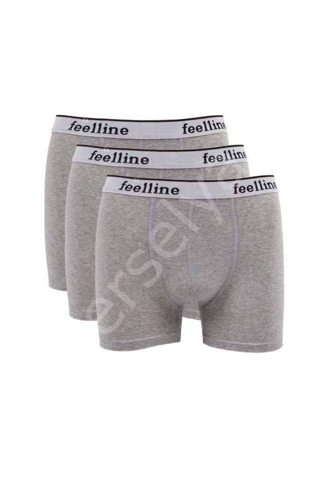 3 adet Feelline Gri Pamuklu Doğal Likralı Erkek Boxer L