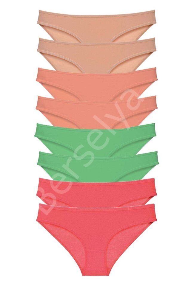 8 adet Süper Eko Set Likralı Kadın Slip Külot Ten Pudra Yeşil Fuşya