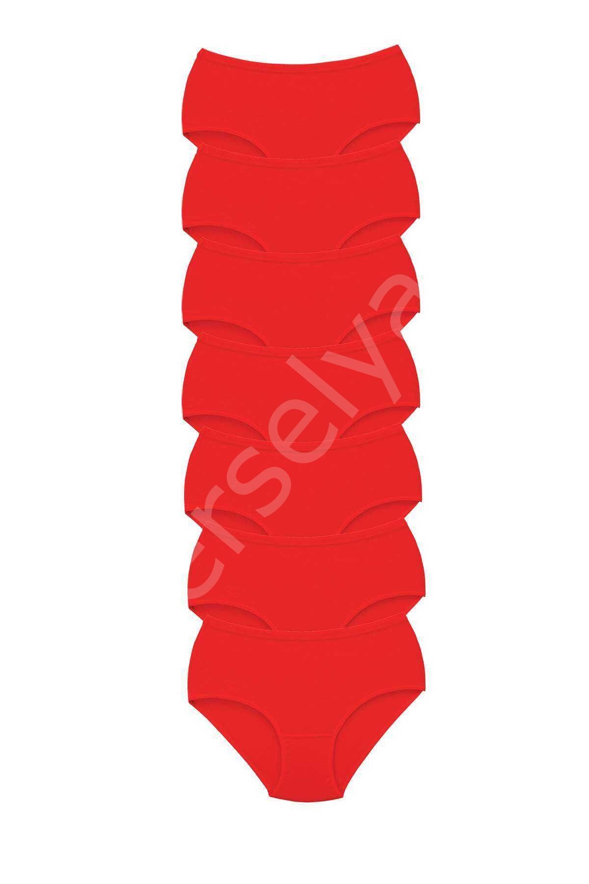 7 Adet Tutku Kadın Yüksek Bel Bato Kalın Lastik Külot Kırmızı