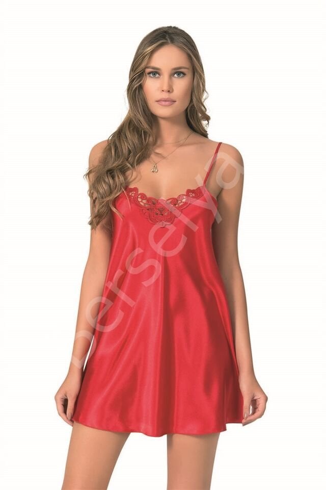 Kırmızı kısa Saten Gecelik