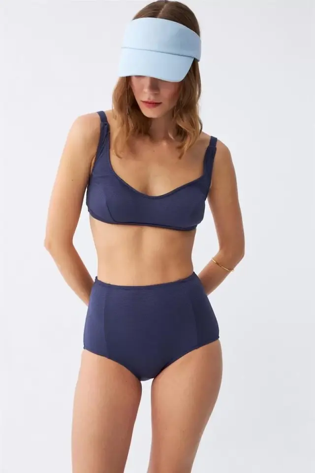 Kadın Basic Lacivert Pedli Yüksek Bel Bikini Takımı