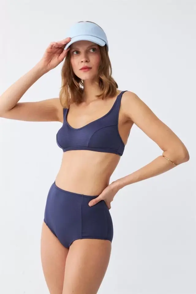 Kadın Basic Lacivert Pedli Yüksek Bel Bikini Takımı