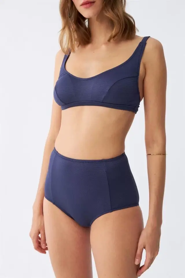 Kadın Basic Lacivert Pedli Yüksek Bel Bikini Takımı