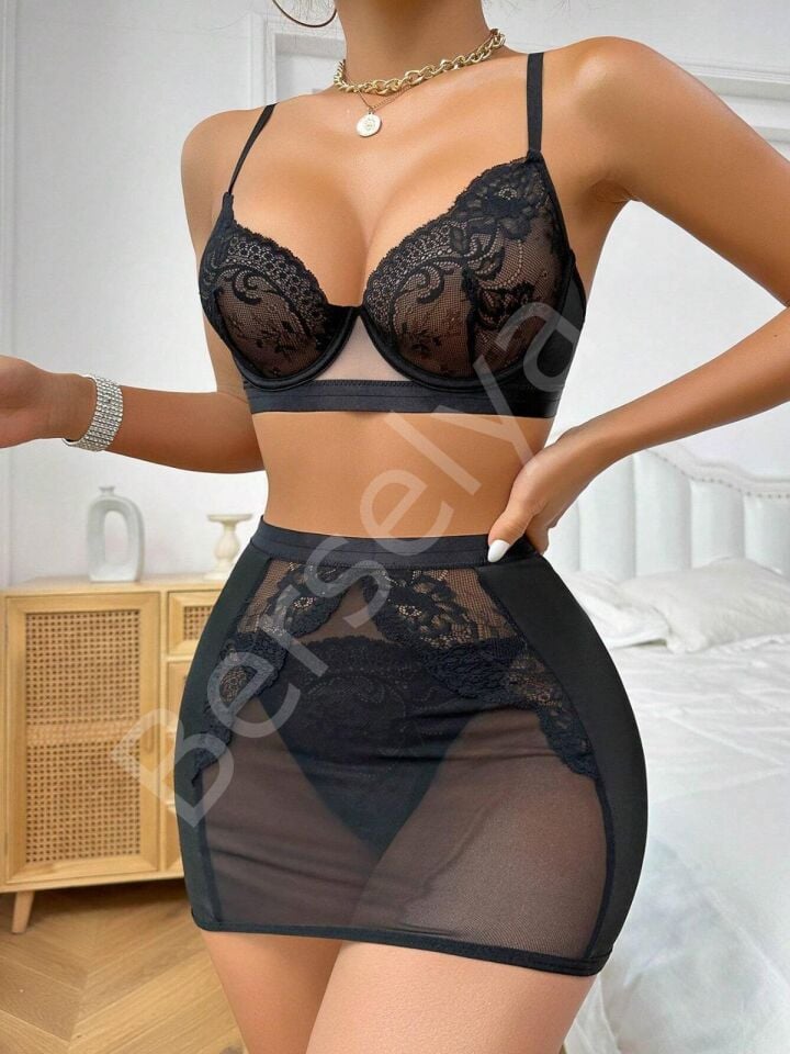 Siyah Dantel Detay İç Çamaşır Takım Pr2369