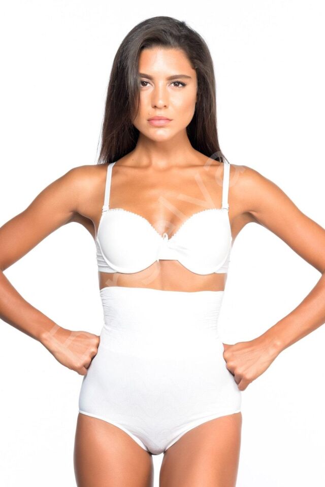 Beyaz Mı Emay 2079 Yüksek Bel Desenli Double Slip Korse
