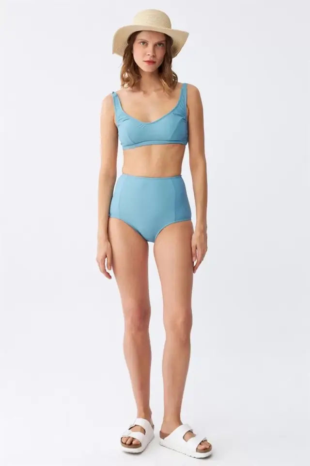 Kadın Basic Turkuaz Pedli Yüksek Bel Bikini Takımı