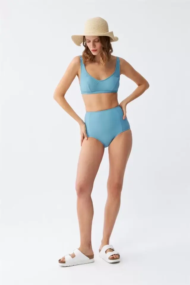Kadın Basic Turkuaz Pedli Yüksek Bel Bikini Takımı
