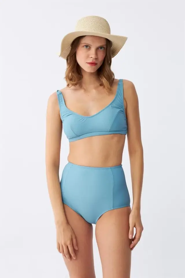 Kadın Basic Turkuaz Pedli Yüksek Bel Bikini Takımı