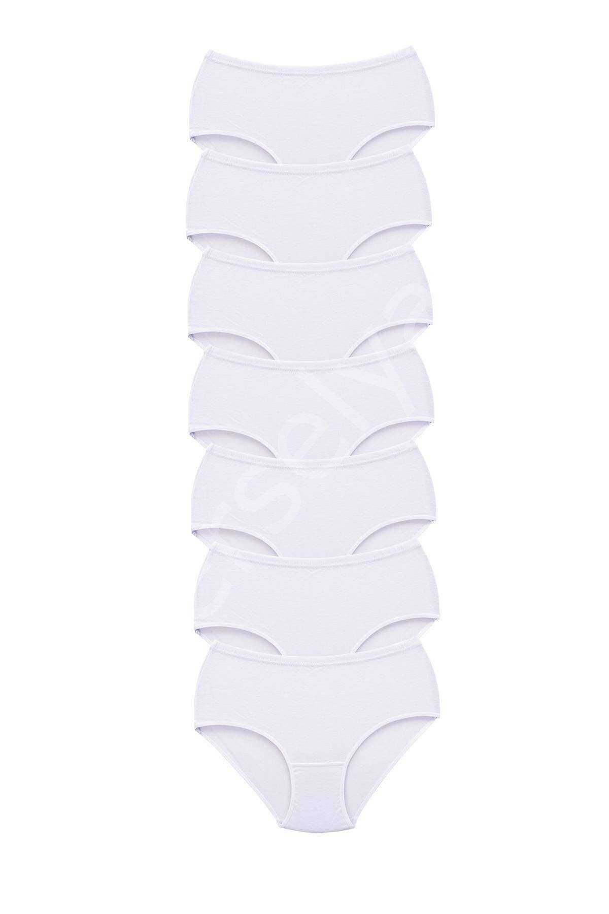 7 Adet Tutku Kadın Yüksek Bel Bato Kalın Lastik Külot Beyaz