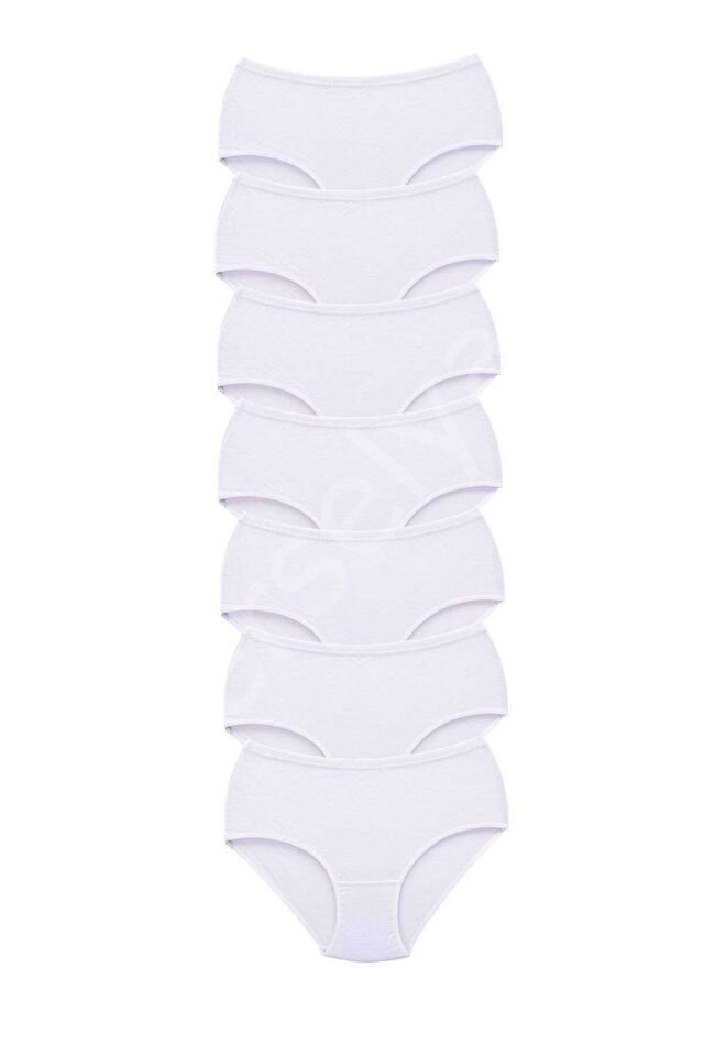 7 Adet Tutku Kadın Yüksek Bel Bato Kalın Lastik Külot Beyaz